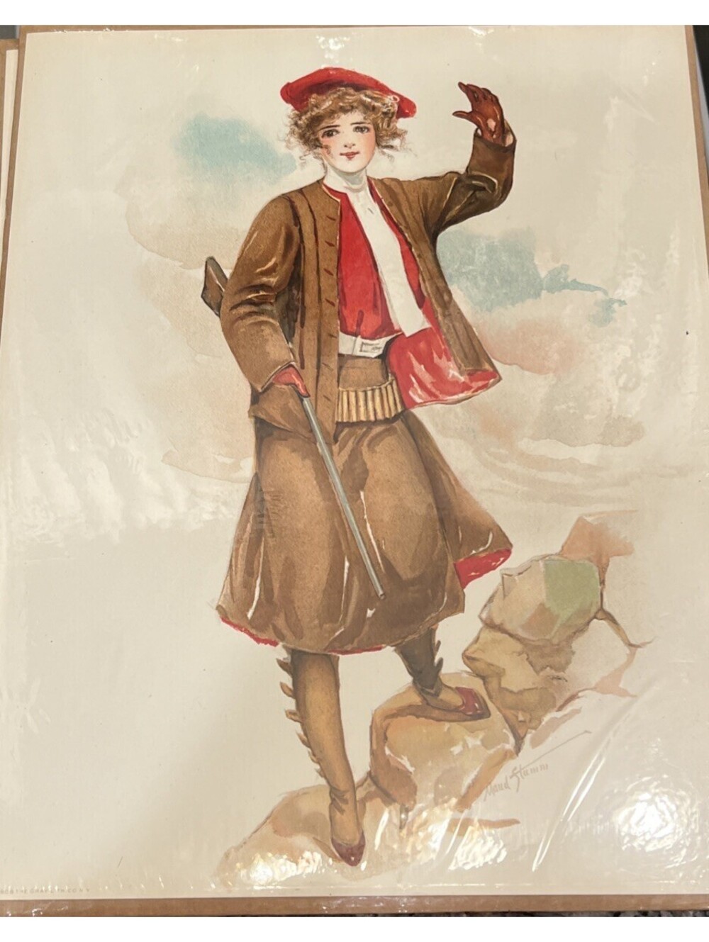 Antique Litho The Gray Litho Co. Hunting Woman~ Stumm 1908
